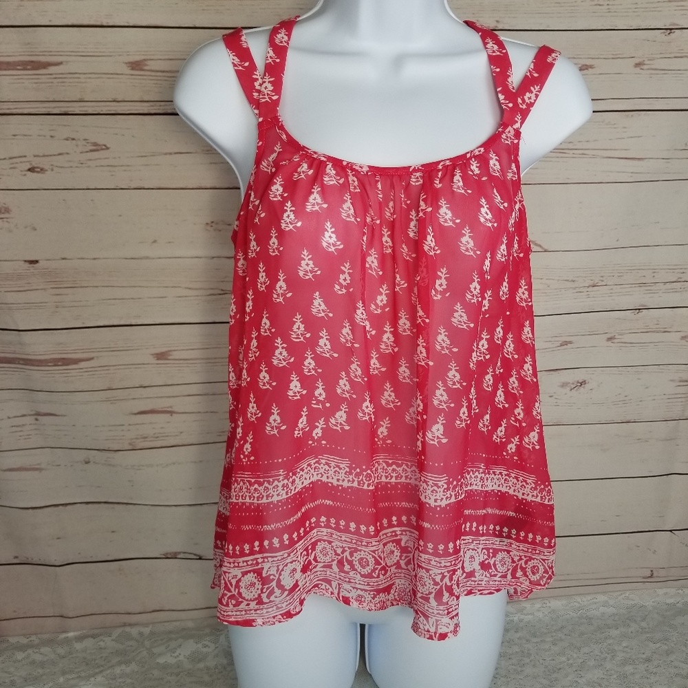 Express Women's S Pink Criss Cross Tank Top Sheer